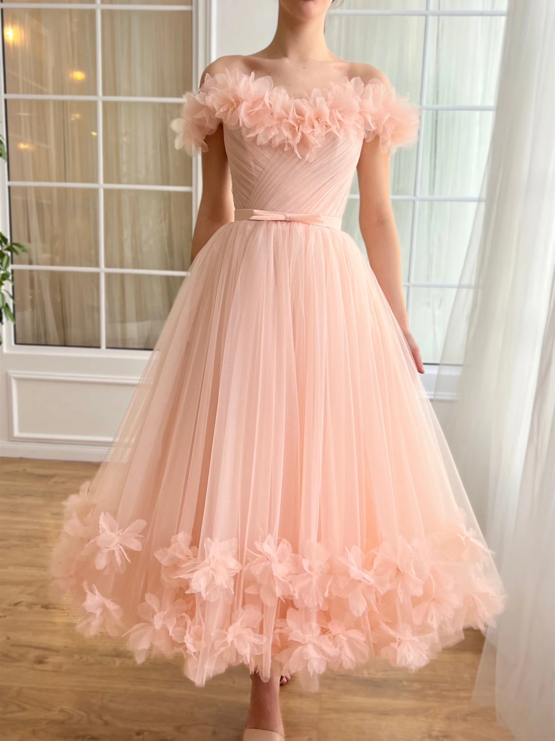 Robe de bal trapèze/princesse à épaules dénudées et longueur cheville